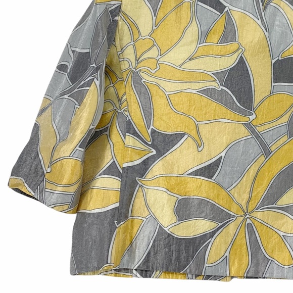 Mod Fashion Yellow and Grey Floral Open Front Blazer - Picture 8 of 14